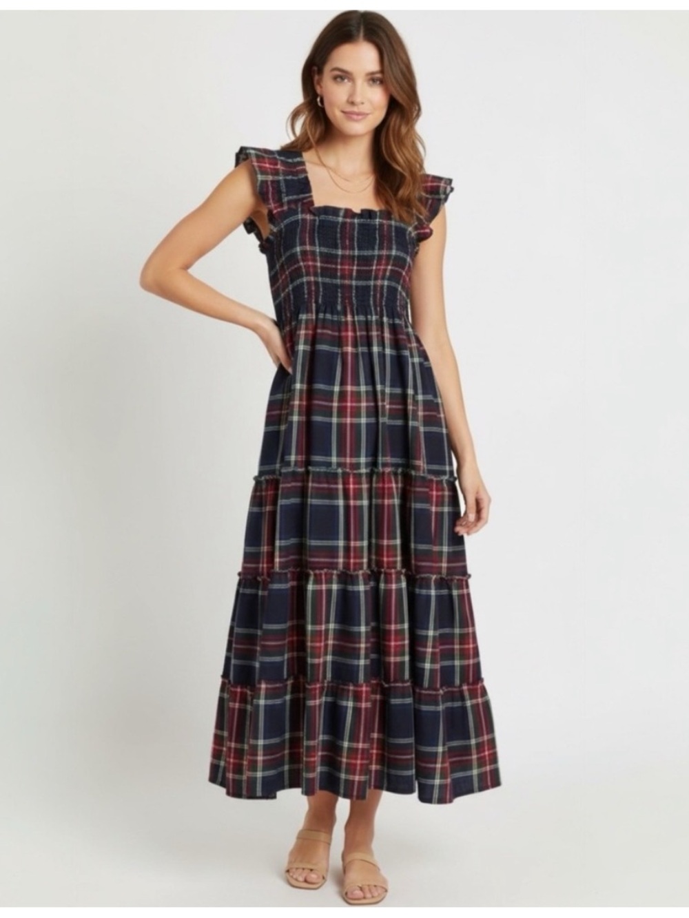 Hill House Home Rare Ellie Nap Dress Tartan Plaid Midi Smocked Ruffle XS